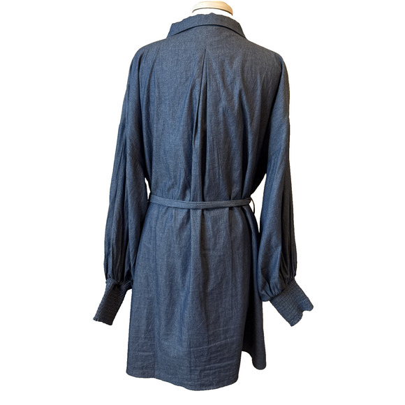 Ciebon Womens Plus 1X Chambray Lined Embroidered Denim Shirt Dress Western Boho - Picture 2 of 13